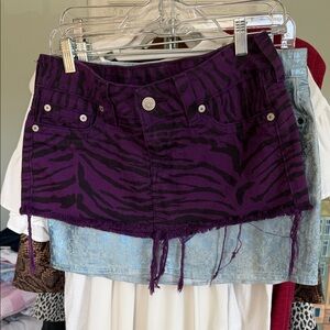 True Religion Purple Zebra-Print Denim Mini Skirt